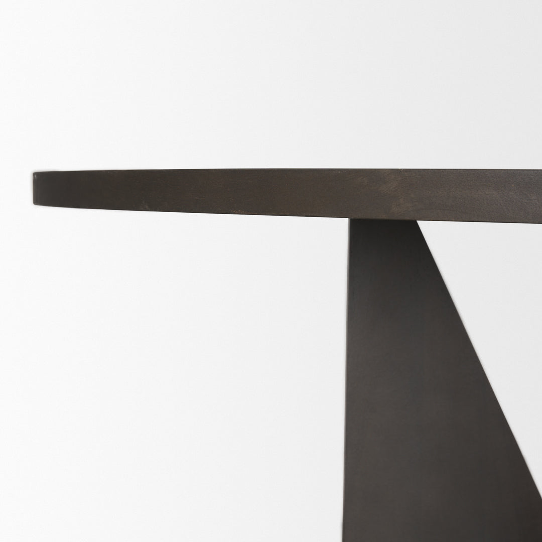 Tarro 60" Round Textured Espresso Wood w/ Geometrical Base Dining Table Dining Room Mercana