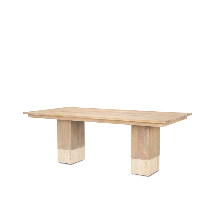 Shivon 84" Rectangular Light Brown Mango Wood W/ Travertine Dining Table Dining Room Mercana