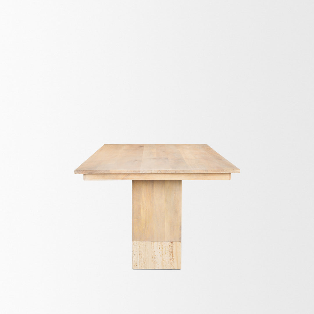 Shivon 84" Rectangular Light Brown Mango Wood W/ Travertine Dining Table Dining Room Mercana