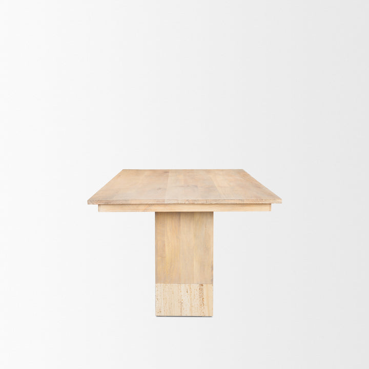 Shivon 84" Rectangular Light Brown Mango Wood W/ Travertine Dining Table Dining Room Mercana