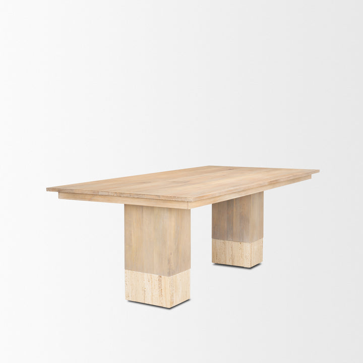 Shivon 84" Rectangular Light Brown Mango Wood W/ Travertine Dining Table Dining Room Mercana