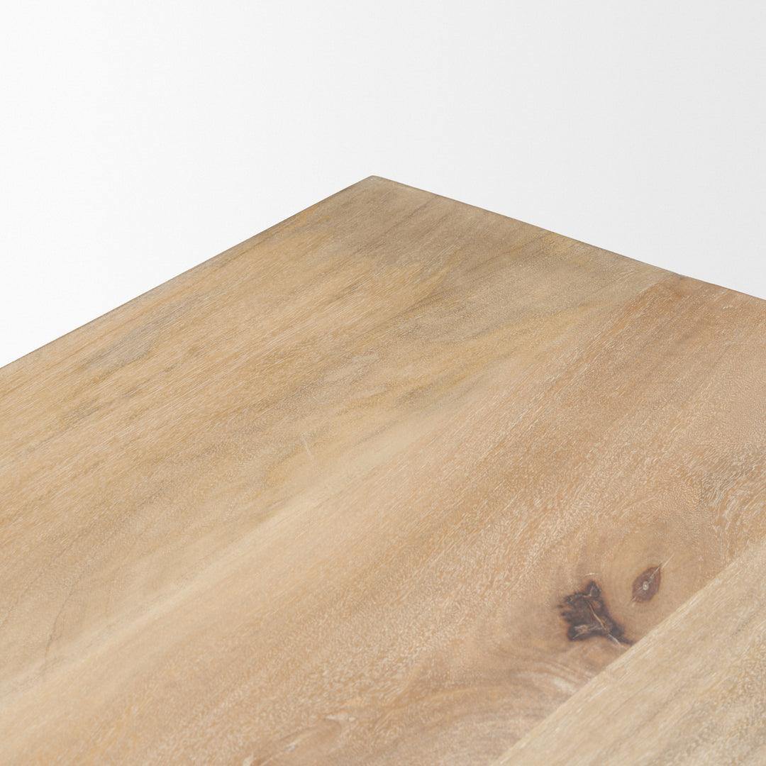 Shivon 84" Rectangular Light Brown Mango Wood W/ Travertine Dining Table Dining Room Mercana