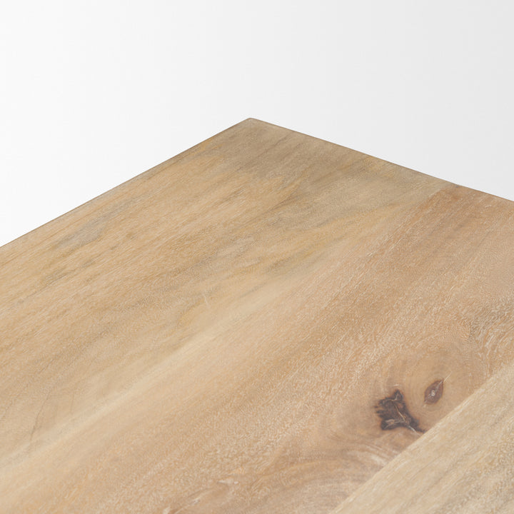 Shivon 84" Rectangular Light Brown Mango Wood W/ Travertine Dining Table Dining Room Mercana