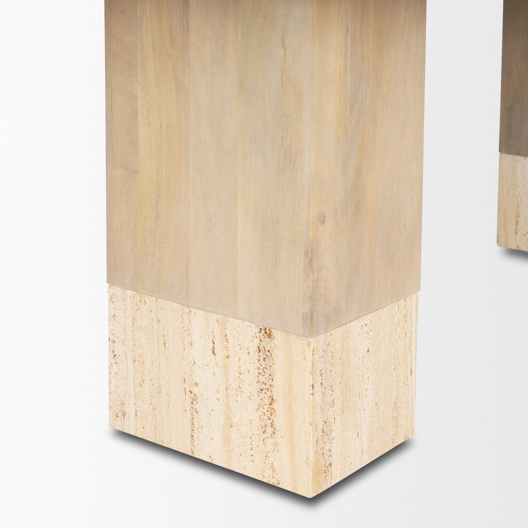 Shivon 84" Rectangular Light Brown Mango Wood W/ Travertine Dining Table Dining Room Mercana