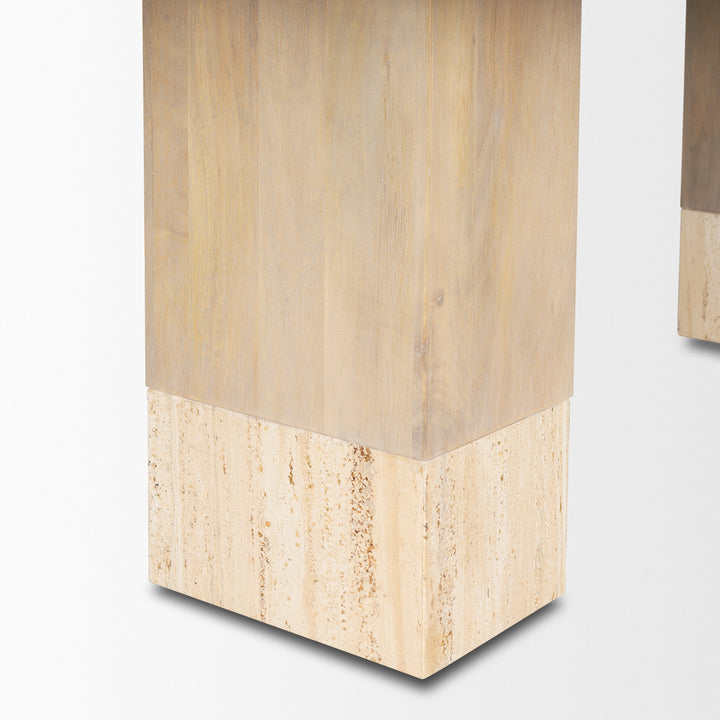 Shivon 84" Rectangular Light Brown Mango Wood W/ Travertine Dining Table Dining Room Mercana