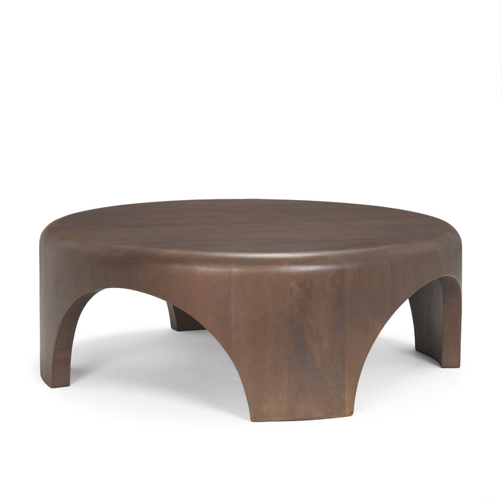 Shima Round Dark Brown Wood W/Arched Legs Coffee Table Living Room Mercana