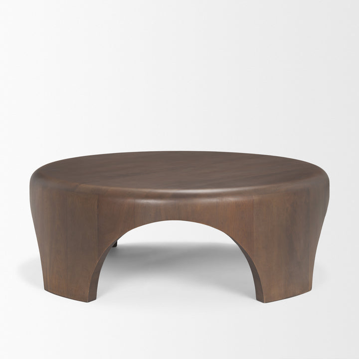 Shima Round Dark Brown Wood W/Arched Legs Coffee Table Living Room Mercana