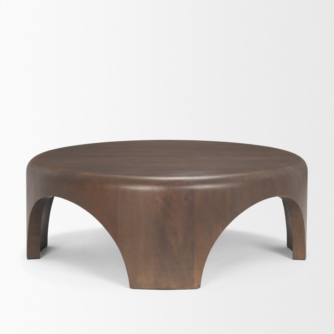Shima Round Dark Brown Wood W/Arched Legs Coffee Table Living Room Mercana