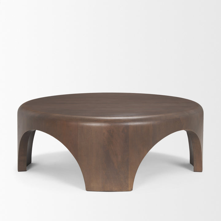 Shima Round Dark Brown Wood W/Arched Legs Coffee Table Living Room Mercana