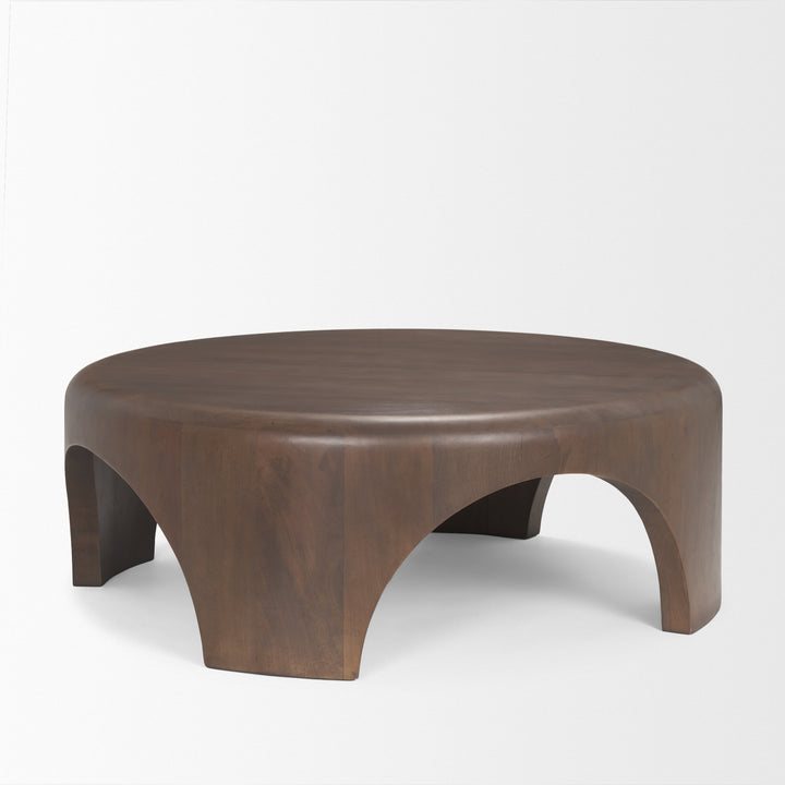 Shima Round Dark Brown Wood W/Arched Legs Coffee Table Living Room Mercana