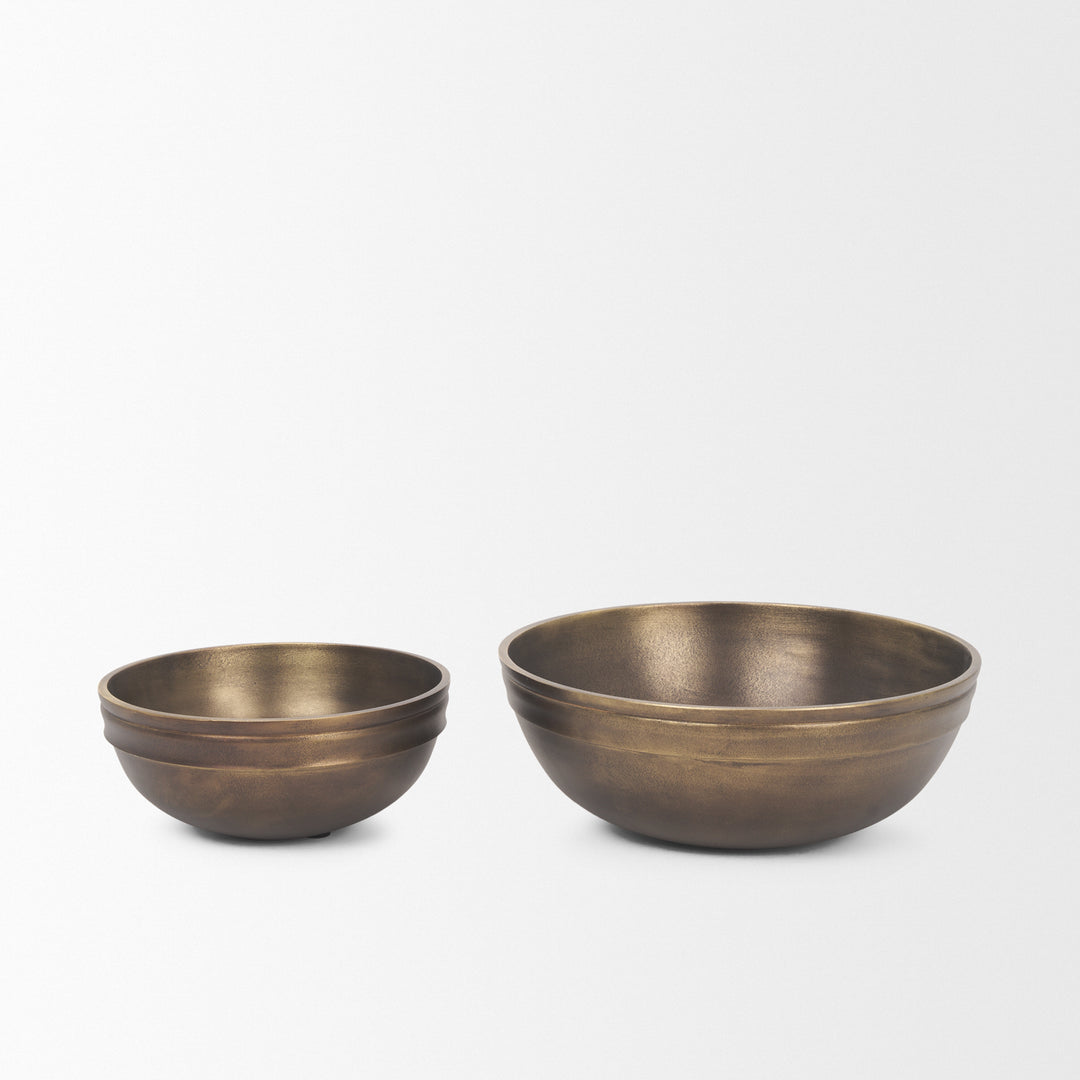 Tomiko Decorative Brass Finished Cast Aluminum Round Bowls Decor Mercana