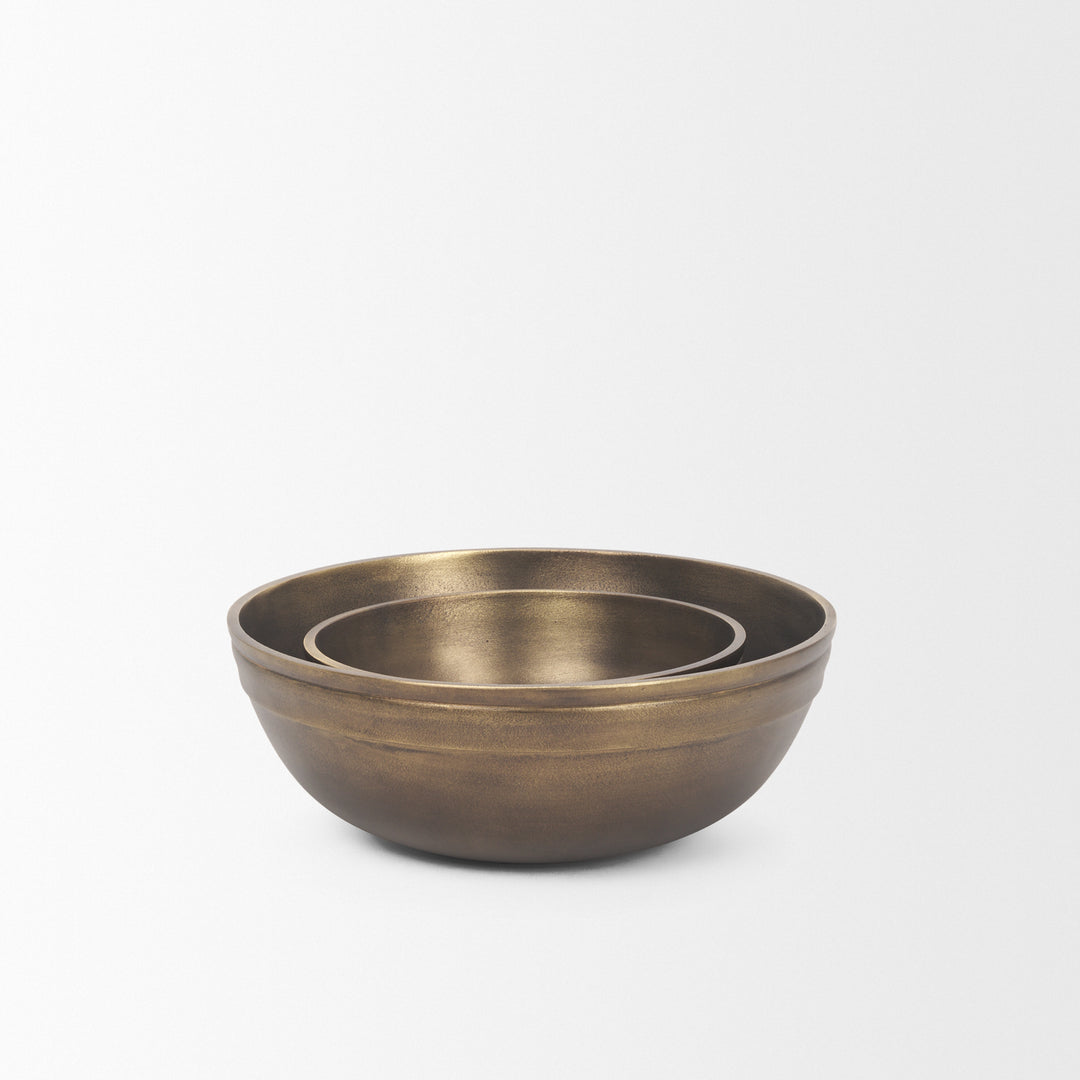 Tomiko Decorative Brass Finished Cast Aluminum Round Bowls Decor Mercana