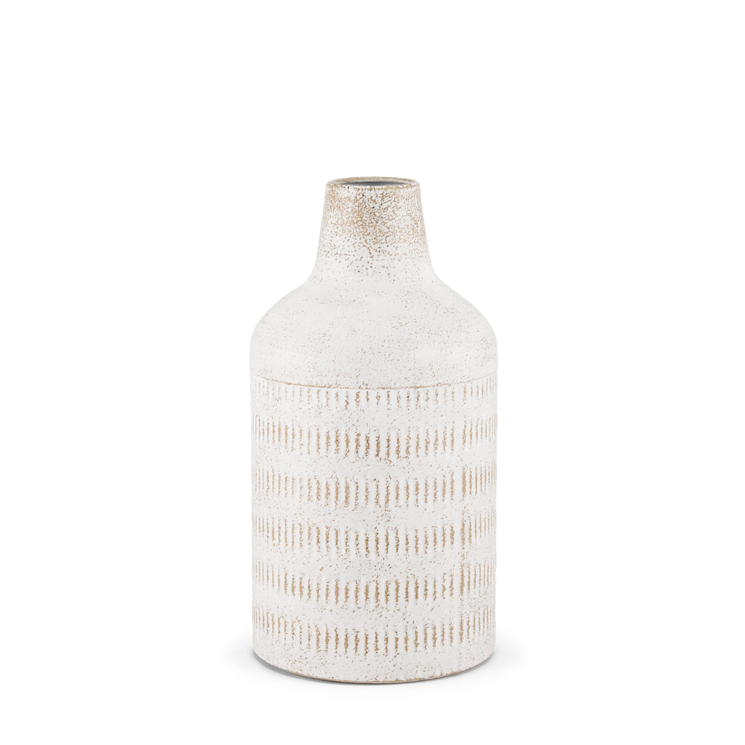 Tisha Small White W/ Terracotta Distressing Metal Vase Decor Mercana