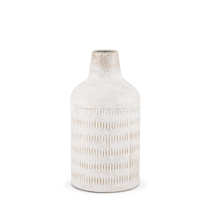 Tisha Small White W/ Terracotta Distressing Metal Vase Decor Mercana
