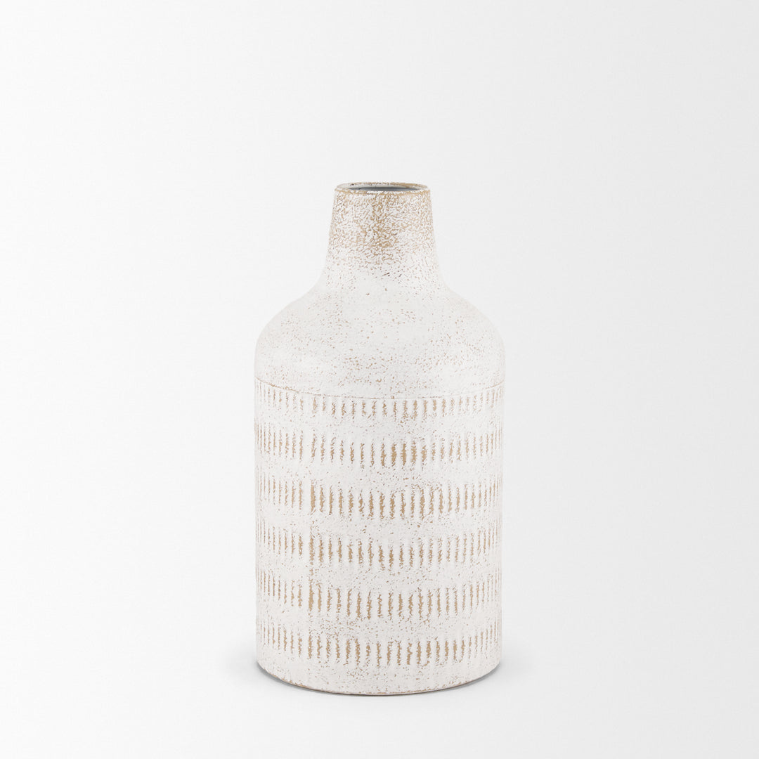 Tisha Small White W/ Terracotta Distressing Metal Vase Decor Mercana