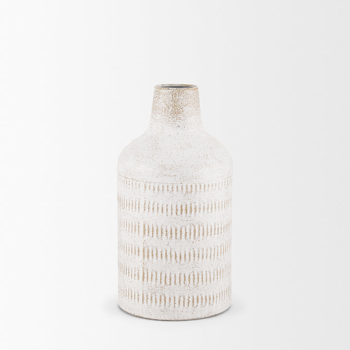 Tisha Small White W/ Terracotta Distressing Metal Vase Decor Mercana