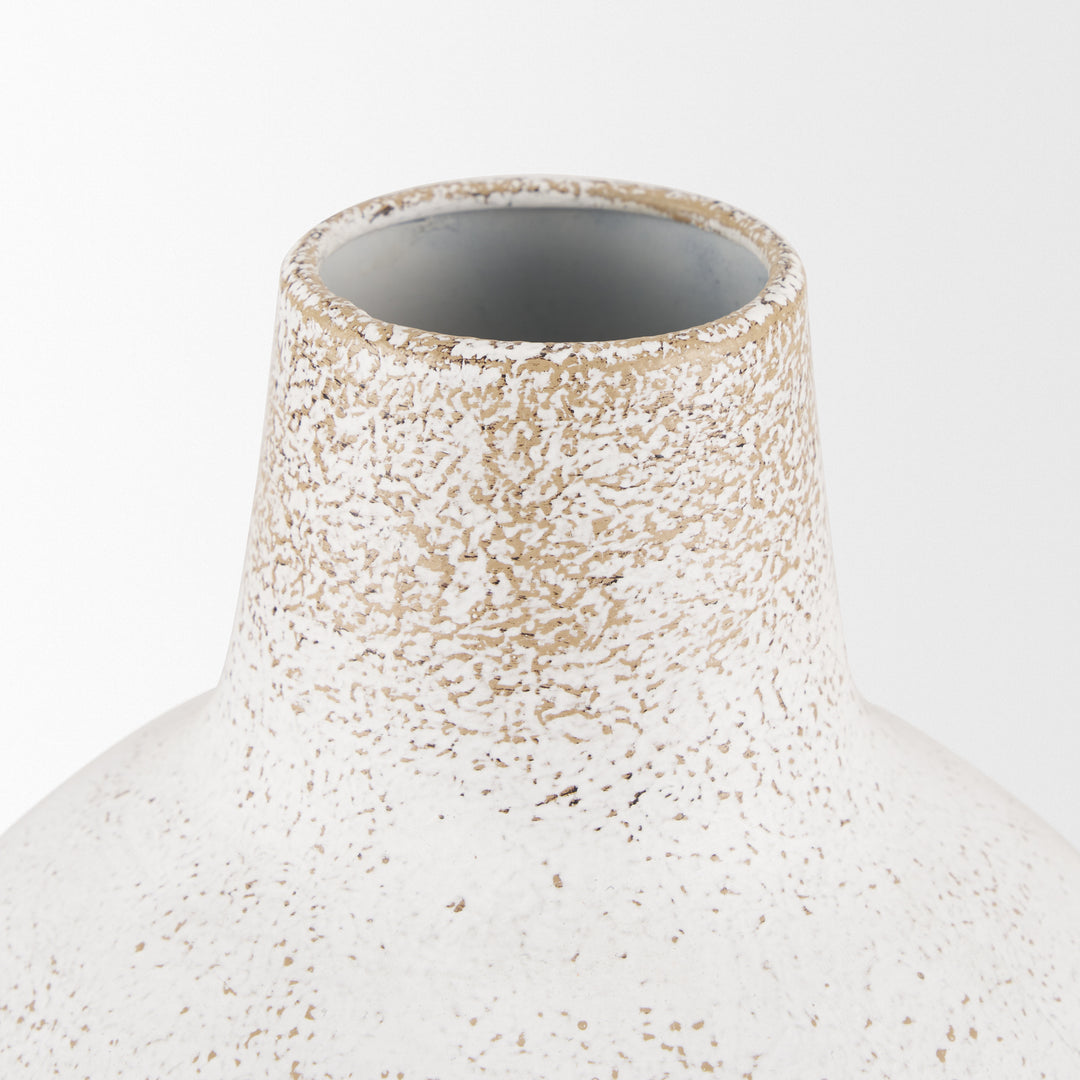Tisha Small White W/ Terracotta Distressing Metal Vase Decor Mercana