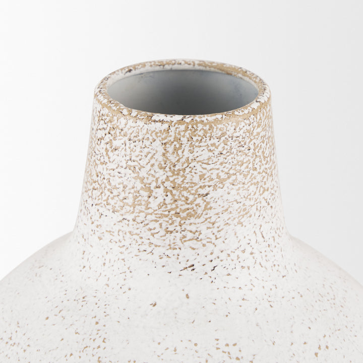 Tisha Small White W/ Terracotta Distressing Metal Vase Decor Mercana