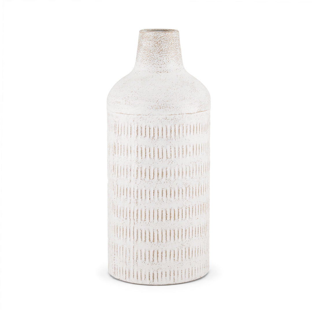 Tisha Large White W/ Terracotta Distressing Metal Vase Decor Mercana