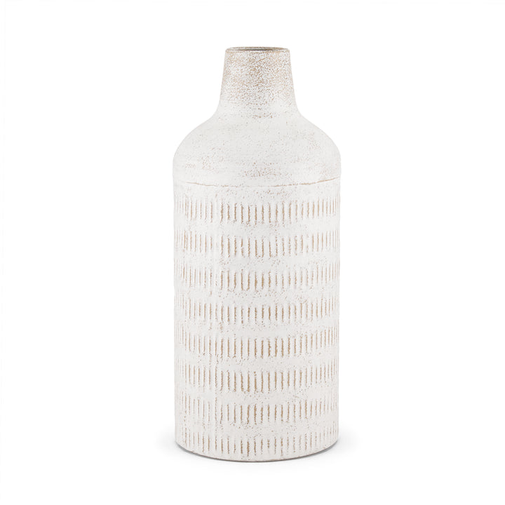 Tisha Large White W/ Terracotta Distressing Metal Vase Decor Mercana
