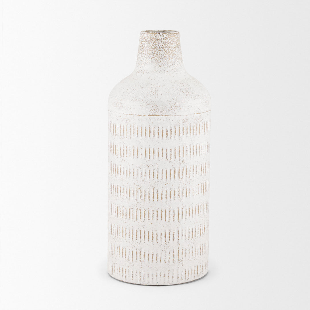 Tisha Large White W/ Terracotta Distressing Metal Vase Decor Mercana