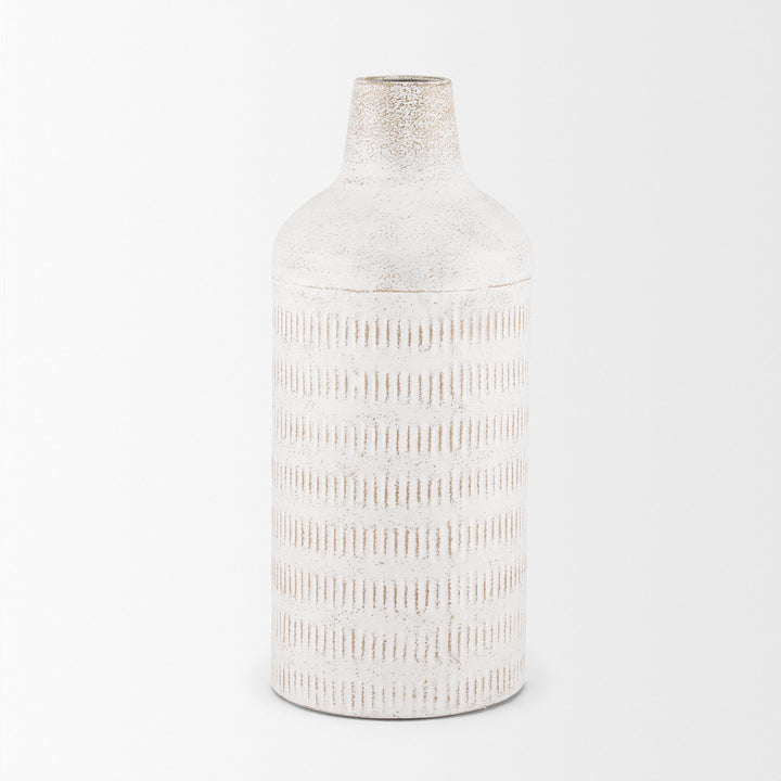 Tisha Large White W/ Terracotta Distressing Metal Vase Decor Mercana