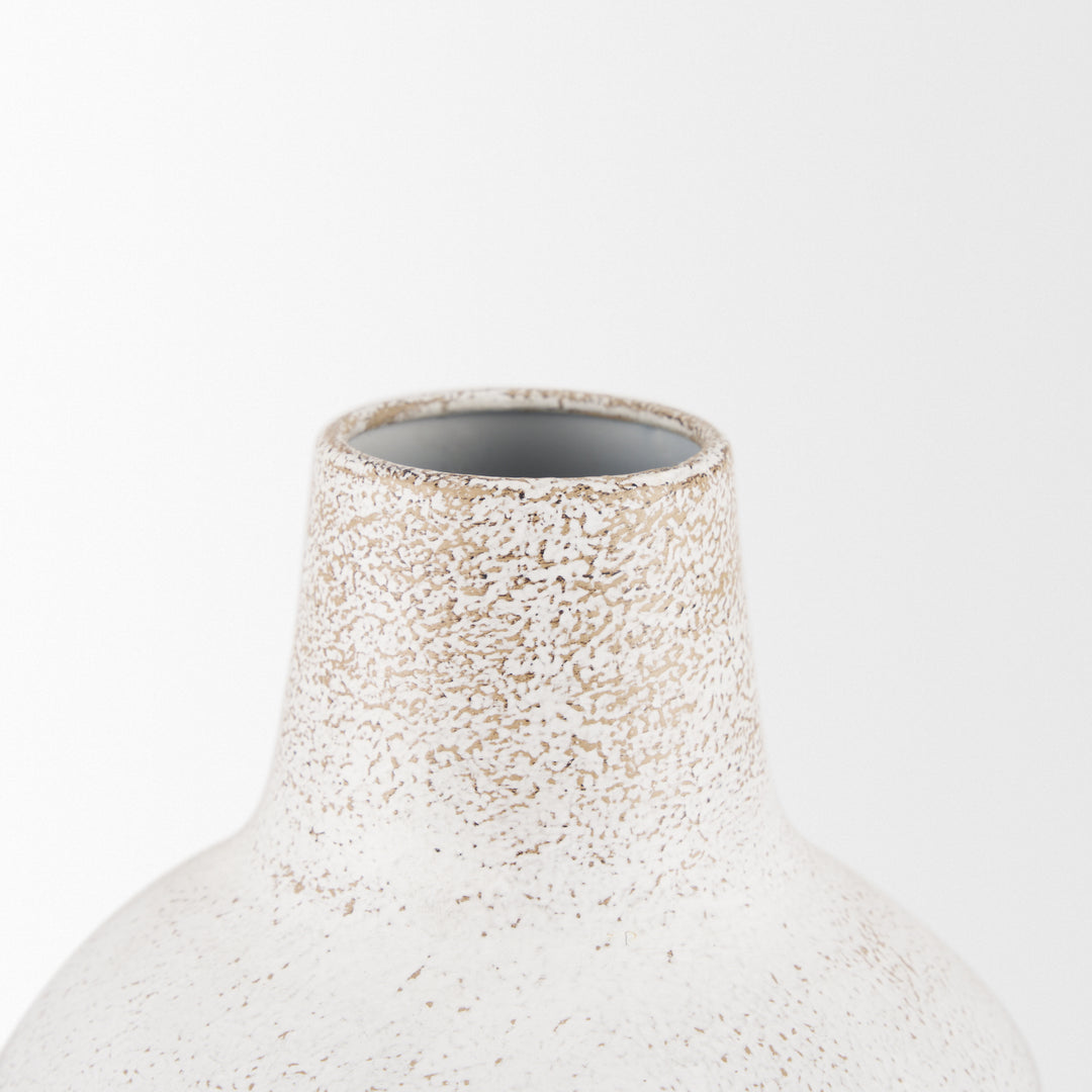 Tisha Large White W/ Terracotta Distressing Metal Vase Decor Mercana