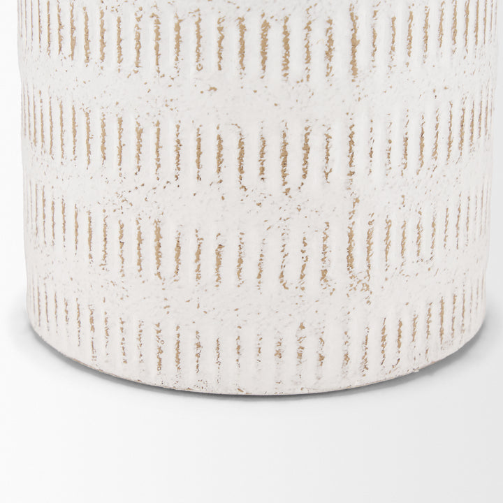 Tisha Large White W/ Terracotta Distressing Metal Vase Decor Mercana