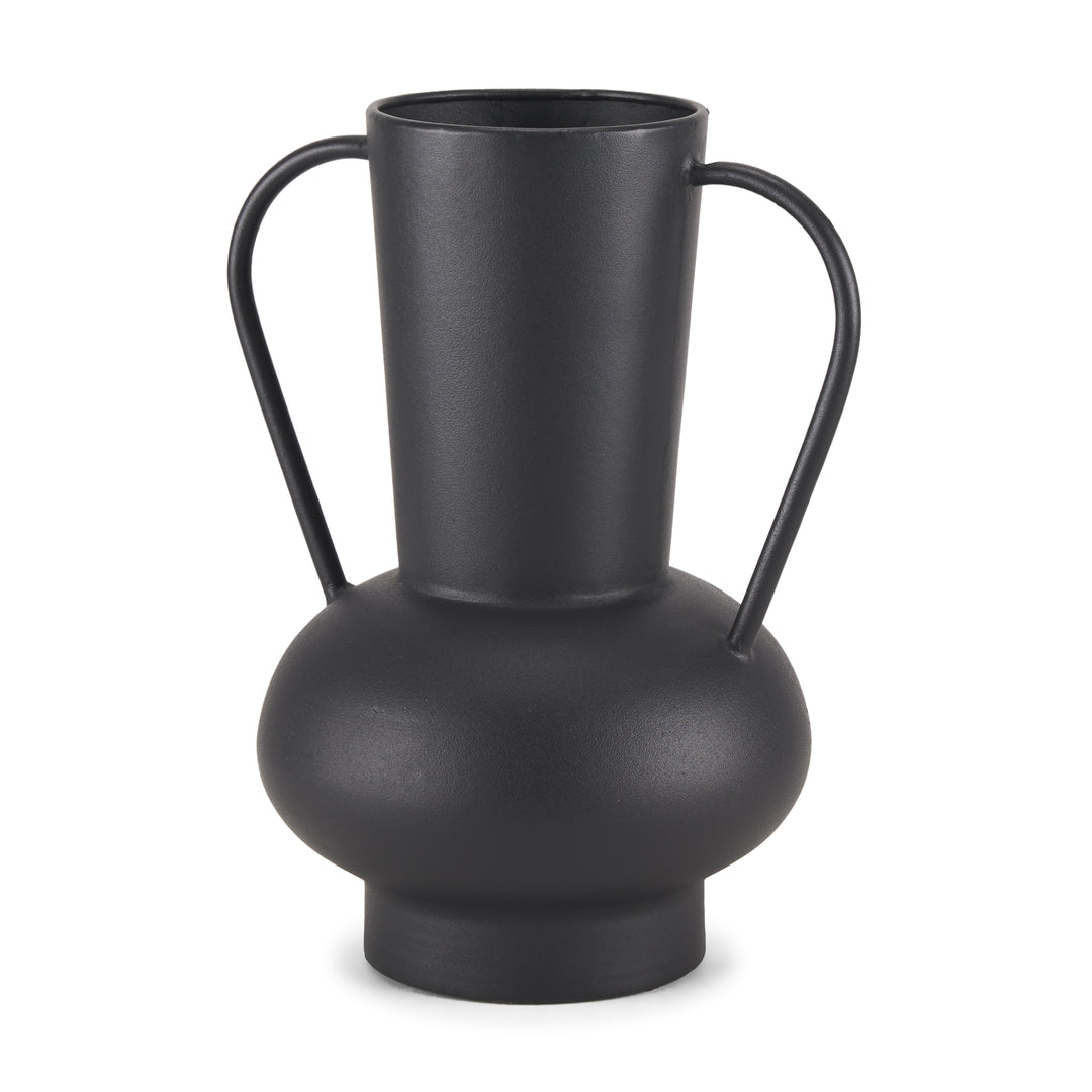 Tasya Large Matte Black w/ Handles Metal Vase Decor Mercana