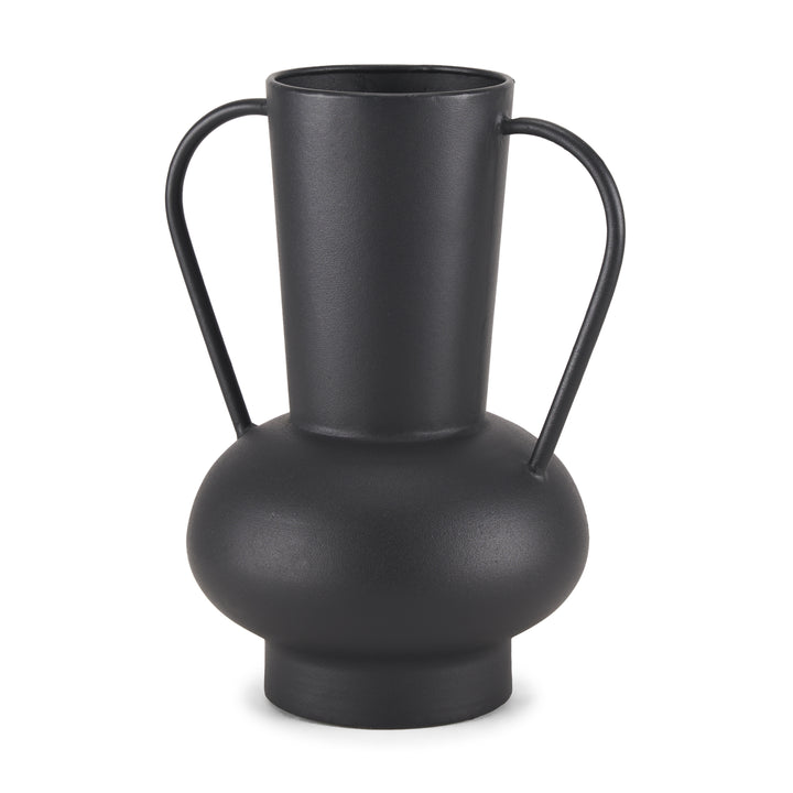 Tasya Large Matte Black w/ Handles Metal Vase Decor Mercana