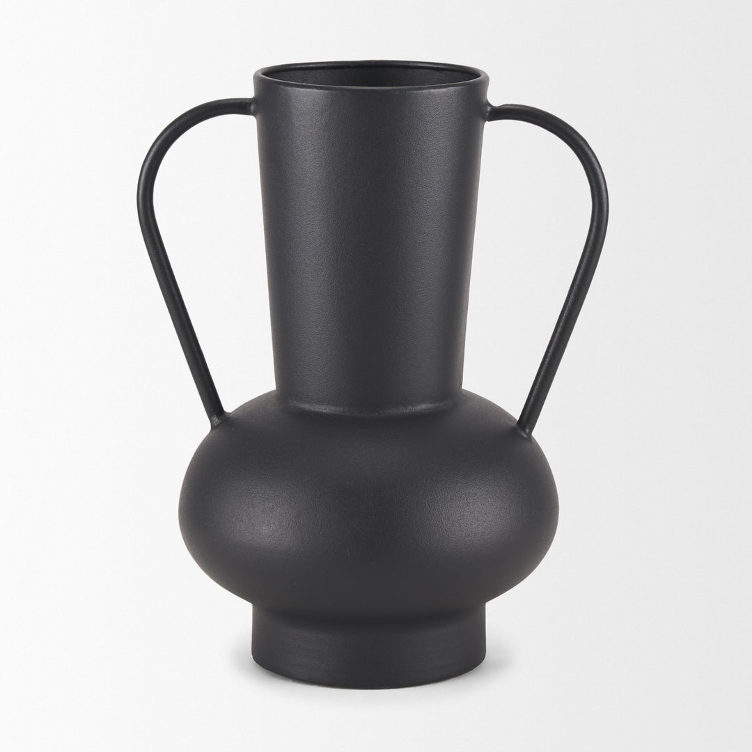 Tasya Large Matte Black w/ Handles Metal Vase Decor Mercana