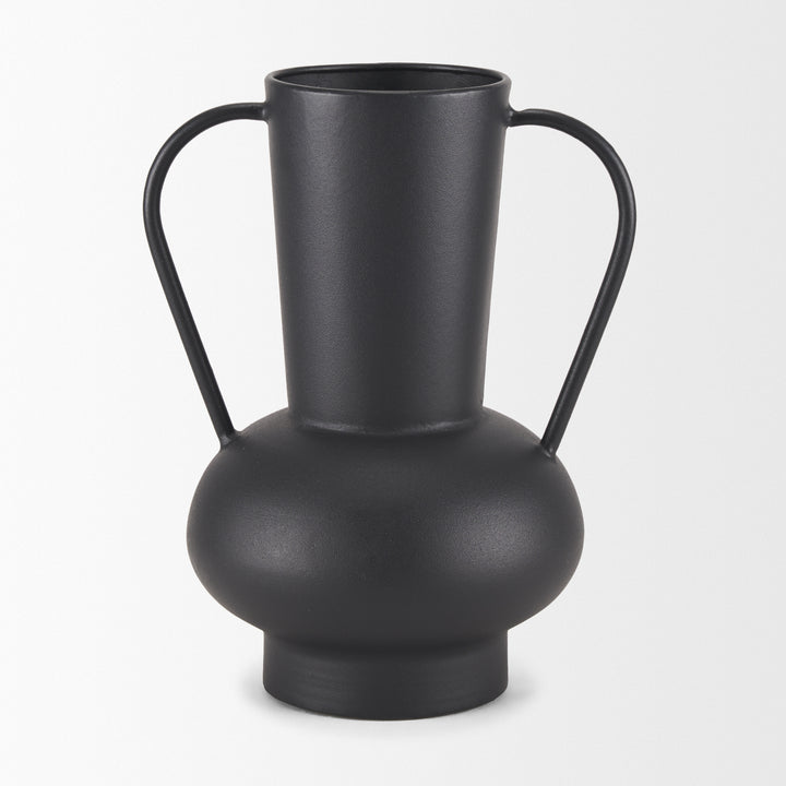 Tasya Large Matte Black w/ Handles Metal Vase Decor Mercana