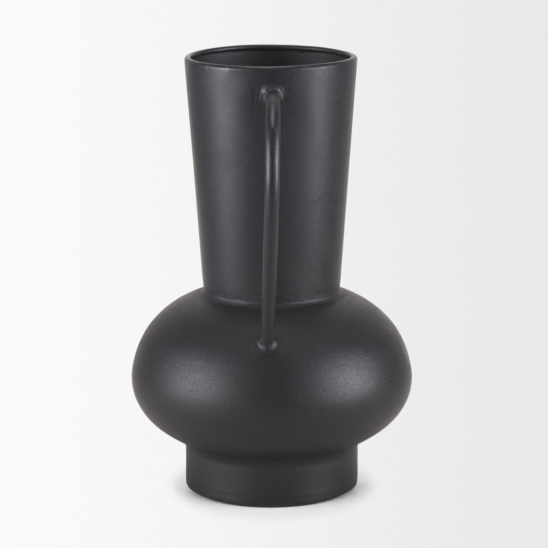 Tasya Large Matte Black w/ Handles Metal Vase Decor Mercana