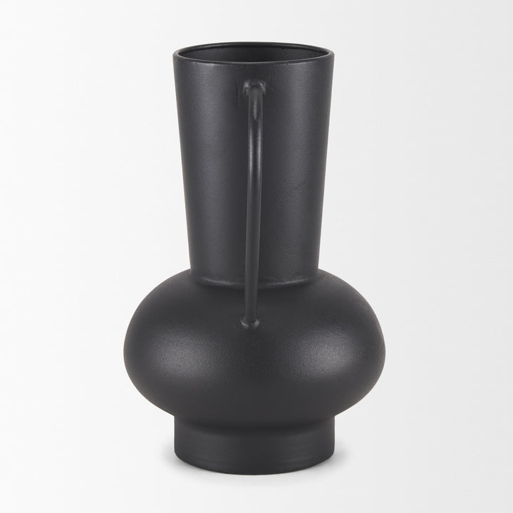 Tasya Large Matte Black w/ Handles Metal Vase Decor Mercana