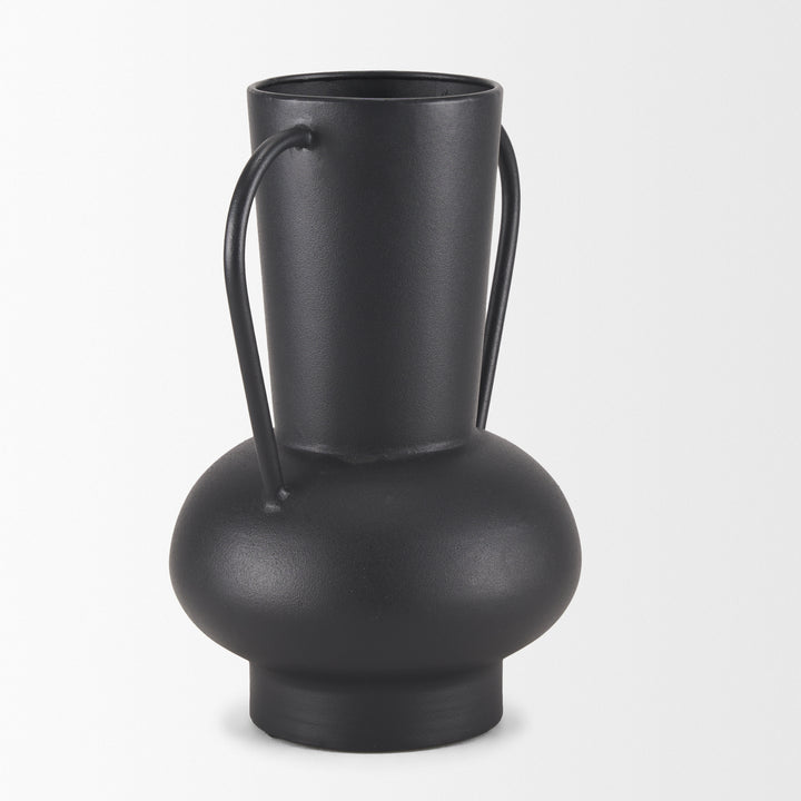Tasya Large Matte Black w/ Handles Metal Vase Decor Mercana