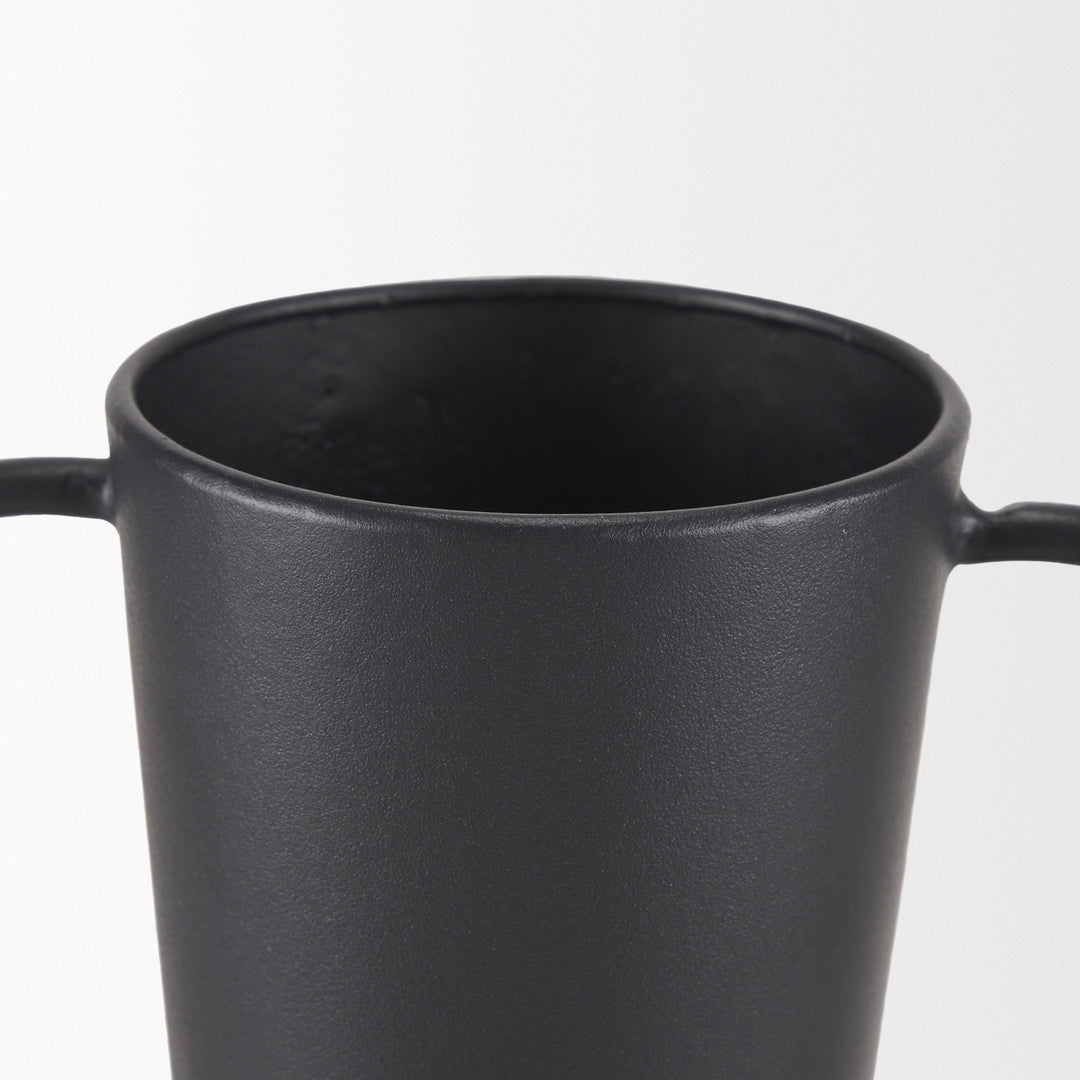 Tasya Large Matte Black w/ Handles Metal Vase Decor Mercana