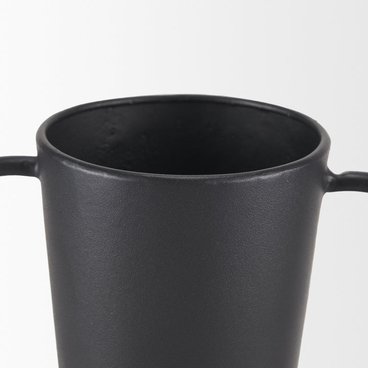 Tasya Large Matte Black w/ Handles Metal Vase Decor Mercana