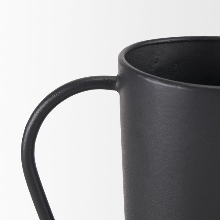 Tasya Large Matte Black w/ Handles Metal Vase Decor Mercana