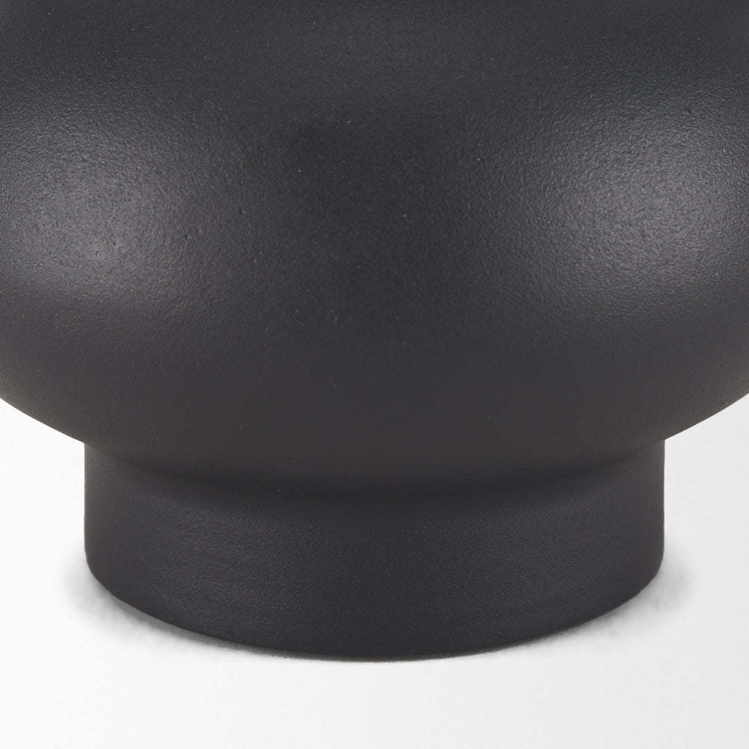Tasya Large Matte Black w/ Handles Metal Vase Decor Mercana