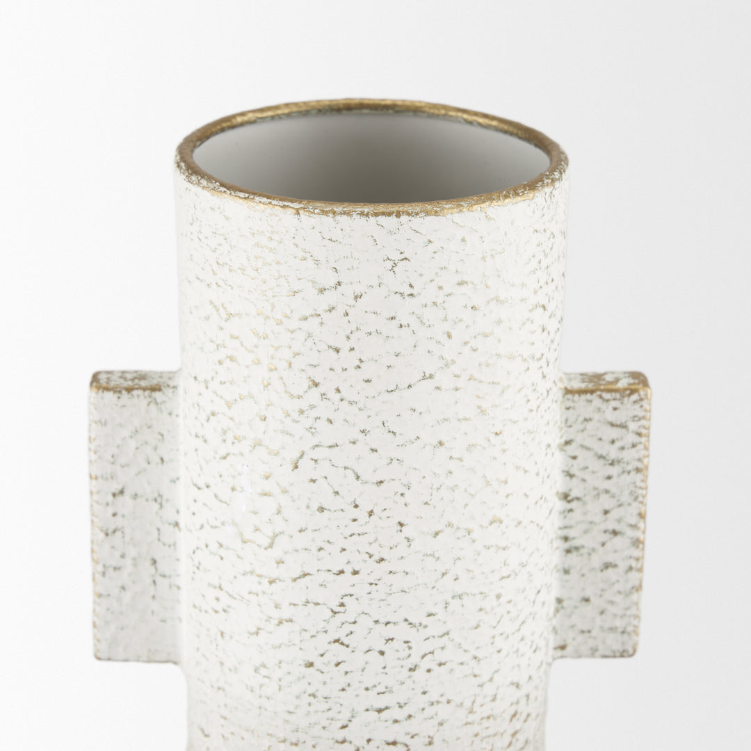 Torres Tall Textured Off White w/ Gold Metal Vase Decor Mercana