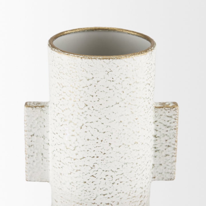 Torres Tall Textured Off White w/ Gold Metal Vase Decor Mercana