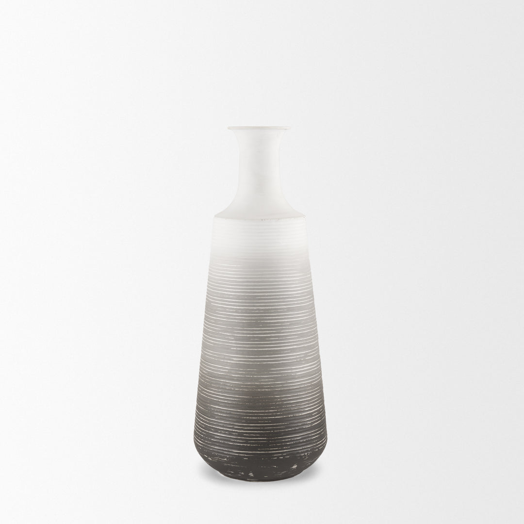 Toru Medium White w/ Grey Ombre Metal Vase Decor Mercana