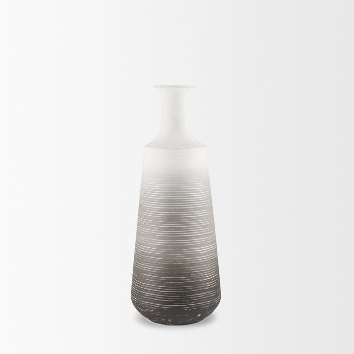 Toru Medium White w/ Grey Ombre Metal Vase Decor Mercana