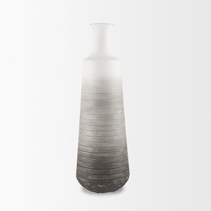 Toru Tall White w/ Grey Ombre Metal Vase Decor Mercana