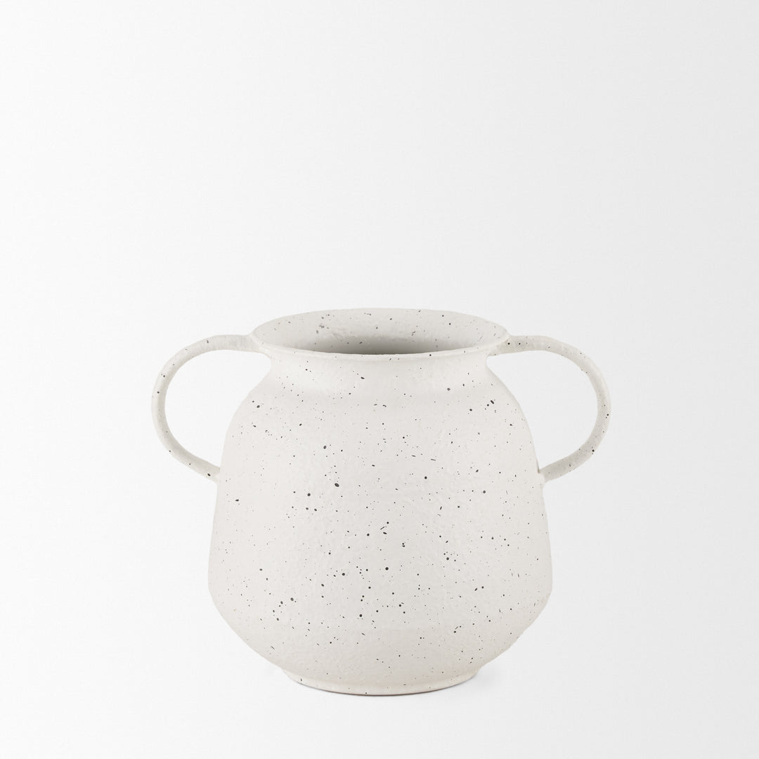 Treva Small White w/ Black Speckles Metal Vase Decor Mercana