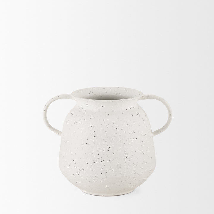 Treva Small White w/ Black Speckles Metal Vase Decor Mercana
