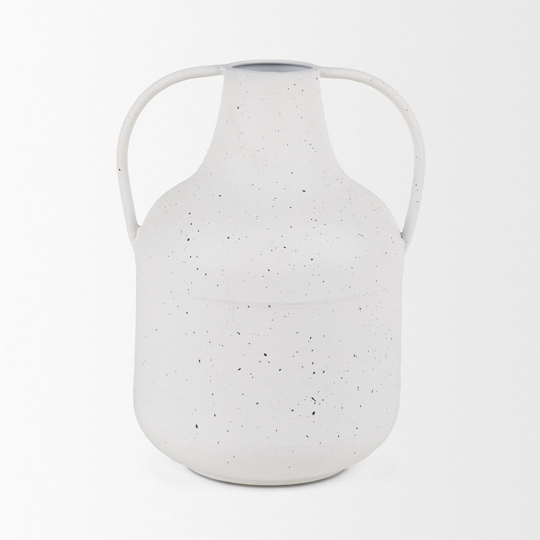 Treva Tall White w/ Black Speckles Metal Vase Decor Mercana