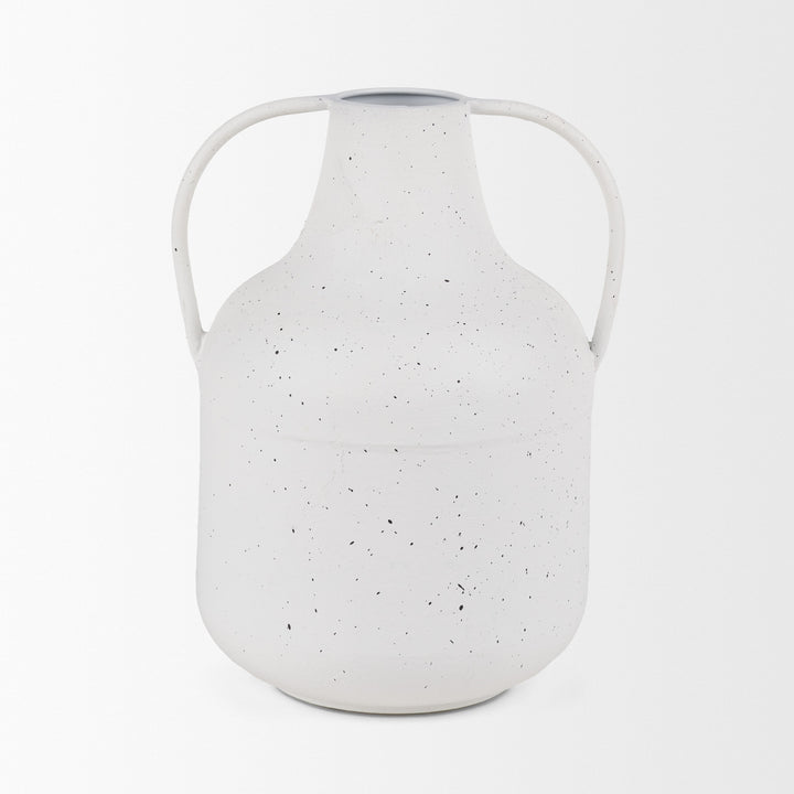 Treva Tall White w/ Black Speckles Metal Vase Decor Mercana