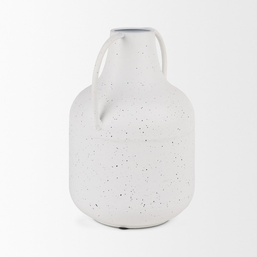 Treva Tall White w/ Black Speckles Metal Vase Decor Mercana