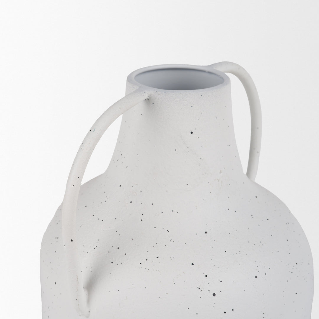 Treva Tall White w/ Black Speckles Metal Vase Decor Mercana